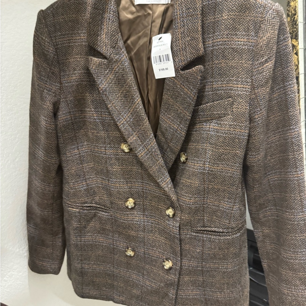 Astr Herringbone Brown Blazer with Gold Buttons